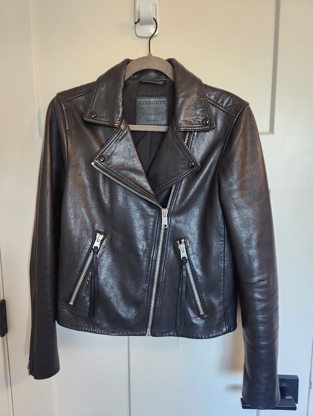 AllSaints Black Leather Dalby Jacket